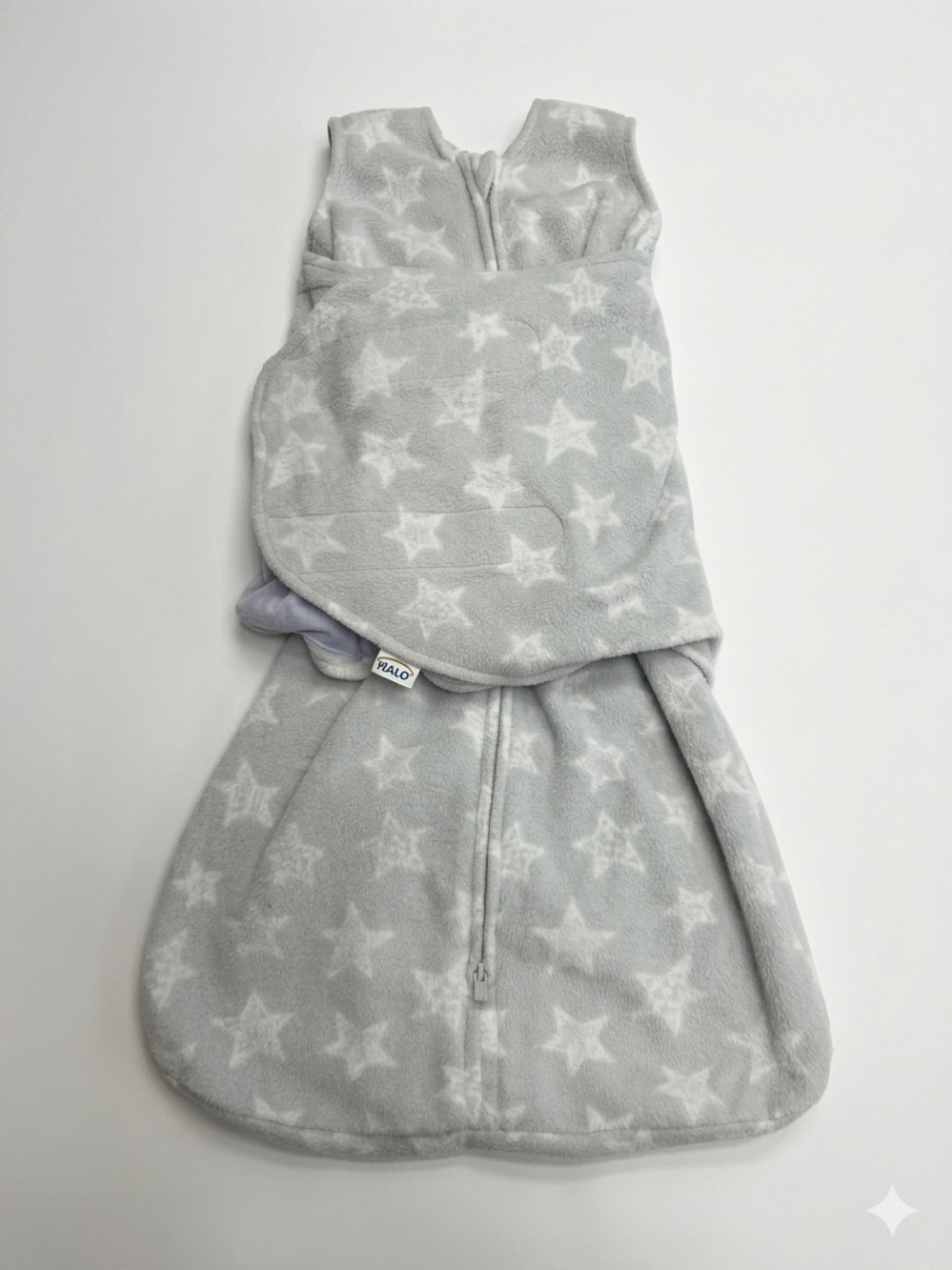 HALO SleepSack Micro-Fleece 3-Way Adjustable Swaddle Grey Stars Small 3-6m